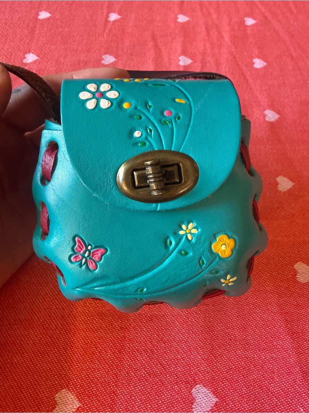 Teal Floral Embossed Mini Leather Crossbody Bag